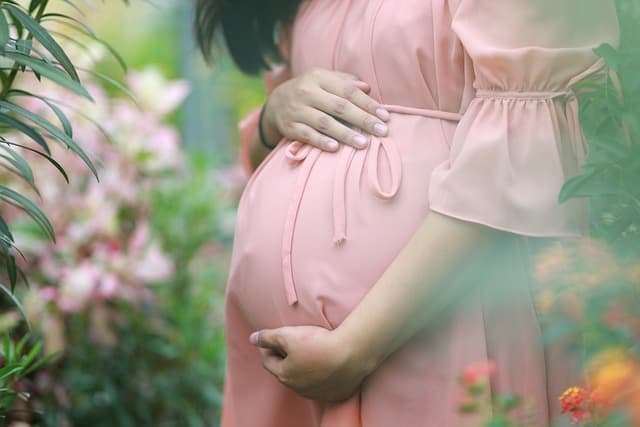 Femme enceinte qui tient son ventre